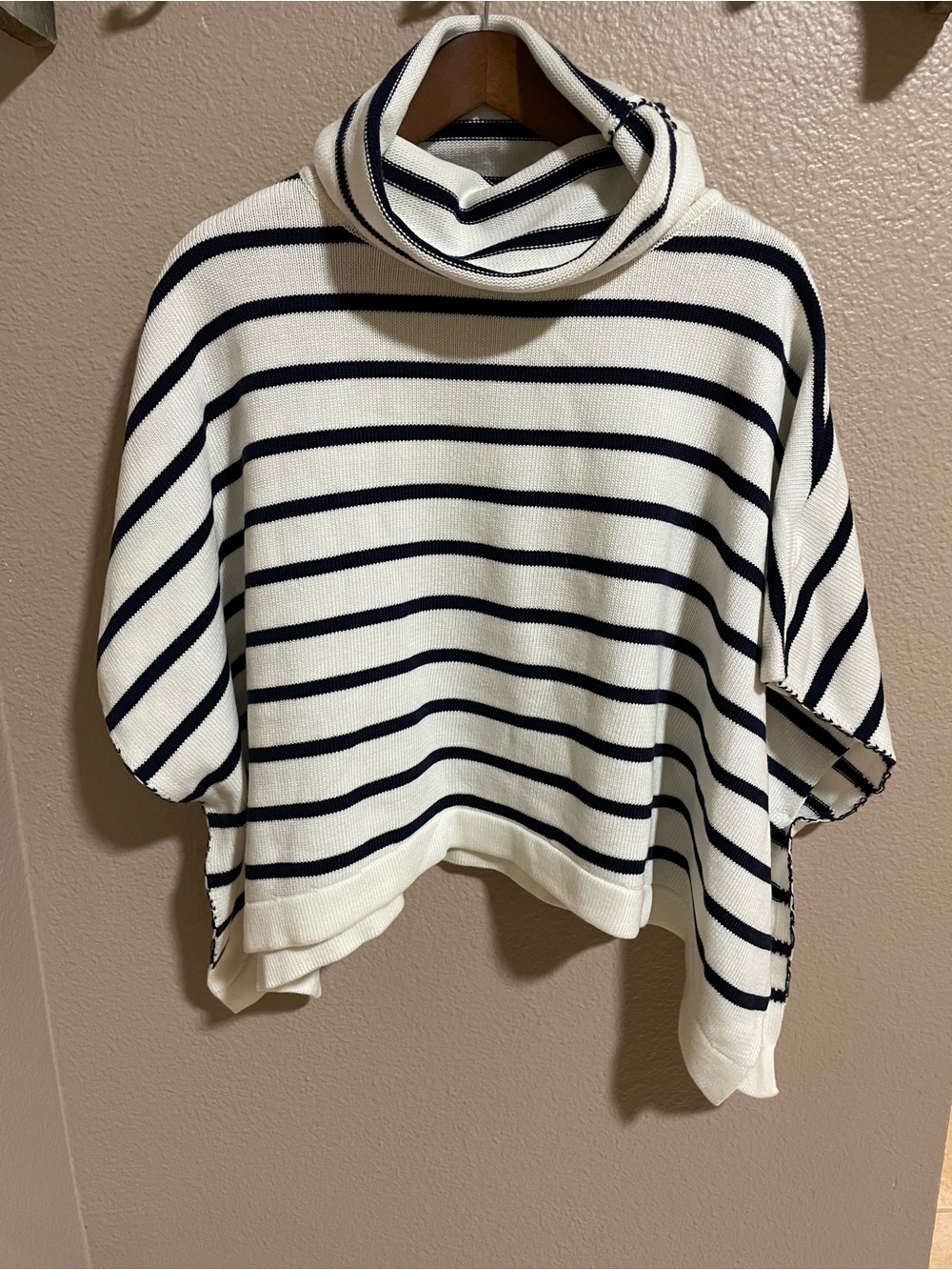 THML Striped Turtleneck Knit Poncho - Navy & White